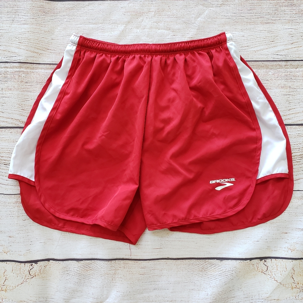 Brooks Red White High Rise 4.5" Running Shorts M